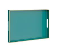 MAONAME Green Serving Tray with Handles, Rectangular Decorative Tray, Modern Coffee Table Tray, Plastic Ottoman Tray for Bathroom, Decor, 15.7” x 11.8” x 1.57"