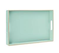 MAONAME Mint Green Serving Tray with Handles, Modern Decorative Tray for Coffee Table, Plastic Rectangular Tray for Ottoman, Bathroom, Decor, 15.8” x 10.2” x1.4