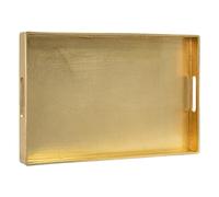 MAONAME Modern Gold Decorative Tray with Handles, Gold Leaf Serving Tray for Coffee Table, Rectangle Bathroom Decor Trays, 15.8" L x 10.2" W x 1.4" H