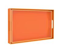 MAONAME Orange Serving Trays Set of 2, Plastic Decorative Trays with Handles, Rectangular Coffee Table Trays for Ottoman, Nesting Trays for Living Room, Bedroom