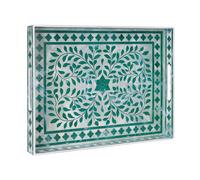 MAONAME Rectangular Decorative Plastic Serving Tray With Handles - Modern Green for Ottoman, Coffee Table, Living Room, Home Decor, 15.7" x 11.8" x 1.6"