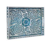 MAONAME Rectangular Decorative Serving Tray, Plastic with Handles, Modern Blue Tray for Ottoman, Coffee Table, Living Room Decor, 15.7" x 11.8" x 1.6"