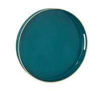 MAONAME Round Decorative Tray for Coffee Table, 13-inch Modern Plastic Tray with Handles, Serving Tray for Ottoman, Bathroom (Dark Green)