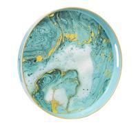 MAONAME Round Decorative Tray for Coffee Table, Modern Marbling Serving Tray with Handles, 13" Plastic Tray for Ottoman, Bathroom, Storage (Turquoise)