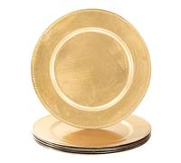 MAONAME Round Gold Beaded Charger Plates, Plastic Chargers for Dinner Plate, 13-inch Foil Plate Charger for Wedding, Table Place Settings, Set of 6