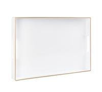 MAONAME White Decorative Tray for Coffee Table, Modern Serving Tray with Handles, Plastic Rectangular Tea Tray for Ottoman, Bathroom Decor, 15.8” X 10.2”