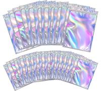MaoNativey 100 Pcs Holographic Packaging Bags, Resealable Mylar Zip Lock Bags Smell Proof Aluminum Foil Pouch Metallic Bags for Candy Cookies Party Favours Food Storage(7.5 * 12cm)