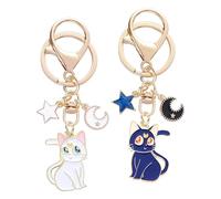MaoNativey 2 Pcs Sailor Moon Keychain Set - Cute Magic Cat Luna Keychain with Metal Pendant - Cartoon Anime Keyrings for Women and Girls - Cat Lover Bag Charms for Purse, Backpack, and Keys