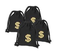 MaoNativey 4PCS Canvas Money Bag with Drawstring, Black Dollar Sign Pouch for Coin, Jewelry & Candy Storage - Pirate, Cowboy Cosplay, Halloween Party Favors, Costume Props
