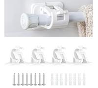MaoNativey 4PCS Self Adhesive Curtain Rod Bracket, White Crossbar Wall Hooks Bracket Curtain Rod Holders with Screws,for Home Bathroom Kitchen Hotel Pole Towel Clothes Hanging