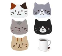 MaoNativey 5Pcs Cute Animals Silicone Coasters Reusable Drink Coasters Non Slip Cat Coasters Set Gifts for Office Home Bar Accessories Home Kitchen Decor