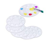 MaoNativey 6Pcs Plastic Round Multi-Well Paint Palette, White, 6.7 Inch Diameter, 6 Ounces Capacity, Suitable for Acrylic, Watercolor Painting, Kids & Adults