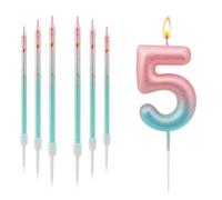 MaoNativey 7 Pcs Pink & Blue Gradient Number Candles with Gold Glitter - Birthday Cake Candles (Number 5) for Girls, Women, Birthday Parties, Weddings & Anniversaries