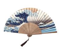 MaoNativey Folding Hand Fans, Landscape Bamboo Folding Fans with Tassel For Gifts and Wall Decoration,Japanese Fan Wave off Kanagawa Hand Fan