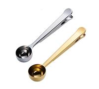 MaoNativey Pack of 2 Coffee Scoops, Multifunctional Long Spoon, Coffee Dosing Spoon with Stainless Steel Clip, Coffee Accessories, for Coffee Beans, Coffee Powder (Silver, Gold)