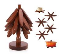 MaoNativey Set of 4 Foldable Wooden Coasters in Tree Shape with Storage Stand - Heat Resistant Plates, Pot & Pans Coasters for Table, Bowl, Teapot