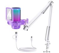 MAONO DGM20S USB Microphone for PC with Clear Voice & Noise Reduction | RGB Lighting, Tap-to-Mute, Gain Control, Monitoring and Boom Arm for Discord Gaming, Streaming, Content Creation.Purple