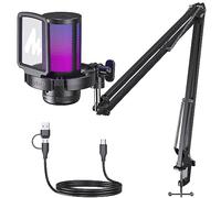 MAONO Gaming USB Microphone, Noise Cancellation Condenser Mic with Mute, Gain, Monitoring, Boom Arm, Pop Filter for Streaming, Podcast, Twitch, YouTube, Discord, PC, Computer, PS5, Mac, DGM20S