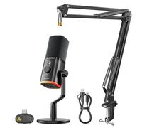 MAONO PD100W Wireless Gaming Microphone, 2.4GHz Wireless & USB Dynamic Mic with BA20 Mic Arm : Adjustable Metal Suspension Mic Boom Arm for Podcast Gaming Streaming Recording,with Desk Clamp and 3/8"