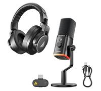 MAONO PD100W Wireless Gaming Microphone, 2.4GHz Wireless & USB Dynamic Mic with MH700 Professional Studio Headphones, Over Ear Headphones with 6.35 and 3.5mm Detachable Cables