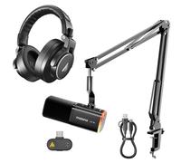 MAONO PD100WS Wireless Gaming Microphone, 2.4GHz Wireless & USB Dynamic Mic with MH700 Professional Studio Headphones, Over Ear Headphones with 6.35 and 3.5mm Detachable Cables