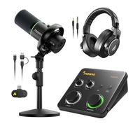 MAONO PD200W Hybrid Wireless Podcast Microphone With Desktop Stand, USB/XLR Dynamic Mic With PS22 Lite XLR Audio Interface and MH700 Studio Headphones for Live Streaming(Not Included XLR Cable)