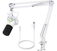 MAONO PD200XS XLR/USB Dynamic Microphone Kit, RGB Gaming Mic with Software | PC Mic with Mute, Gain Knob, Volume Control, Boom Arm for Streaming, Gaming, Podcasting, Voice-Over, Recording, White