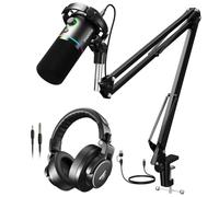 MAONO PD200XS XLR/USB Dynamic Microphone Set With MH700 Studio Headphones, RGB Podcast Microphone with Boom Arm, Software, Mute Button, Gain Control, for PC Gaming, Streaming, Recording