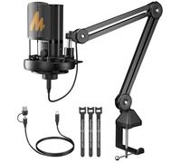 MAONO USB Condenser Microphone, Studio Microphone with Shock Mount, Boom Arm, Software, Mute Control, Gain Control, Volume Control for Streaming, Recording, Singing, Podcasting