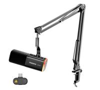 MAONO Wireless Dynamic Microphone Set for PC, One-Tap Noise Cancellation Computer USB-C Boom Mic with RGB, Mute, Gain Control, Custom Software Gaming Mic for Streaming Recording, PD100WS Black