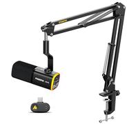 MAONO Wireless Dynamic Microphone Set for PC, One-Tap Noise Cancellation Computer USB-C Boom Mic with RGB, Mute, Gain Control, Custom Software Gaming Mic for Streaming Recording, PD100WS Black