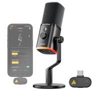 MAONO Wireless Dynamic Microphone with USB-C Wireless & Wired Dual Mode, 7-Layer Noise Reduction PC Desk Mic with RGB, Mute, Laptop Mic for Gaming/Streaming/Meeting, PD100W Black