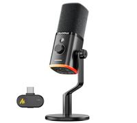 MAONO Wireless Dynamic Microphone with USB-C Wireless & Wired Dual Mode, 7-Layer Noise Reduction PC Desk Mic with RGB, Mute, Laptop Mic for Gaming/Streaming/Meeting, PD100W Black