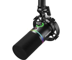 MAONO XLR/USB Dynamic Microphone, RGB Podcast Mic with Software for Streaming, Gaming, Recording, Voice-Over, Metal Microphone with Mute, Headphone Jack, Gain Knob & Volume Control-PD200X (Black)