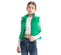 maoo garden Girls Winter Puffer Vest Faux Down Short Cut Lightweight Water-Repellent Sleeveless Jacket for Big Girls, Green, 6 Years