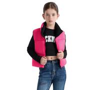 maoo garden Girls Winter Puffer Vest Faux Down Short Cut Lightweight Water-Repellent Sleeveless Jacket for Big Girls, Rose Red, 8 Years