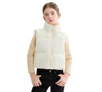 maoo garden Girls Winter Puffer Vest Faux Down Short Cut Lightweight Water-Repellent Sleeveless Jacket for Big Girls, cream white, 6 Years