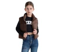 maoo garden Girls Winter Puffer Vest Gilet Faux-Down Short Cropped Lightweight Water-Resistant Big Girls Sleeveless Jacket Brown 10Y