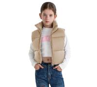maoo garden Girls Winter Puffer Vest Gilet Faux-Down Short Cropped Lightweight Water-Resistant Big Girls Sleeveless Jacket Beige 10Y