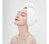 MaopaoBeauty Hair Towel Wrap for Women Long&Thick Hairs Head Wrap 1Pack Super Absorbent Hair Drying White Waffle Bath Towels for Curly Quick Dry Hair Drying Towels with Button
