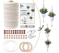 MAOQIAN 3 in 1 Macrame Kit for Beginners, 3mm x 220yards Cotton Macrame Cord, 3 DIY Macrame Plant Hanger Kits for Adults with Instructions Macrame Supplies Best for Macrame Plant Hanger Kit