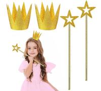 MAOSHYMS Gold Star Stick and Crown Paper Golden Crowns Hats Angel Princess Fairy Costume for Wedding Party Cosplay Birthday Halloween Fancy Dress Accessories
