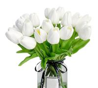 Maoskax Artificial Tulips, 10pcs Real Touch Fake Tulip Flowers, White Faux Tulips Bouquet for Home Wedding Party Office Decor Garden Decorations