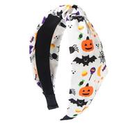 MAOTTIE Halloween Headband for Women Halloween Accessories Pumpkin Spider Stars Moon Printed White Wide Top Knot Knotted Headband Hair Accessories for Women Girls