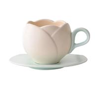 Maouira Romance Tulips Tulips Coffee Cup and Saucers Set 12Cm Plate Diameter Sturdy Ceramic Materials Ideal for Brewing EU Food Grade Ceramic Cup