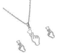 Maouira Trendy Hand Heart Gesture Shape Stainless Steel Pendant Necklace and Studs Earrings Suitable for Individualistic Women Hollow Hand Pendant Matching Earrings