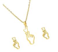 Maouira Trendy Hand Heart Gesture Shape Stainless Steel Pendant Necklace and Studs Earrings Suitable for Individualistic Women Hollow Hand Pendant Matching Earrings