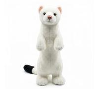 MAOWO Planet Realistic Ermine Plush Toy, Standing White Weasel Stuffed Animal with Black-Tipped Tail, Alert Posture Stoat Soft Toy for Display and Collection