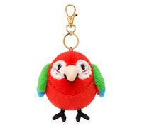 MAOWO Planet Red Green Macaw Plush Keychain, 13.5 cm / 5.31 in Chirping Bird Bag Charm with Metal Clasp, Parrot Keyring for Handbags Backpacks Luggage and Gifts