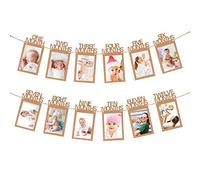 MaoXinTek Birthday Photo Banner 1st Baby Bunting Garland 1-12 Month Milestone Photograph Prop Party Décor, Thickened Kraft Card Paper Frame for First Birthday Celebration Decoration
